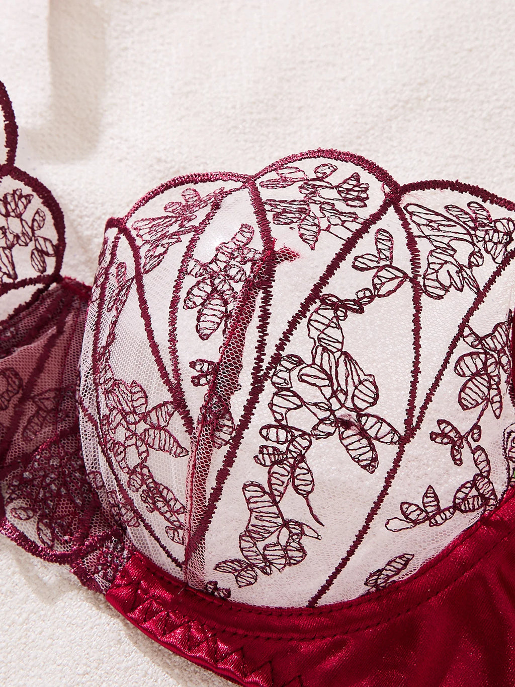 WineRed color fairy lace floral alluring underwear set for ladies, sexy nightwear, fancy lingerie, sheer style ZA825172