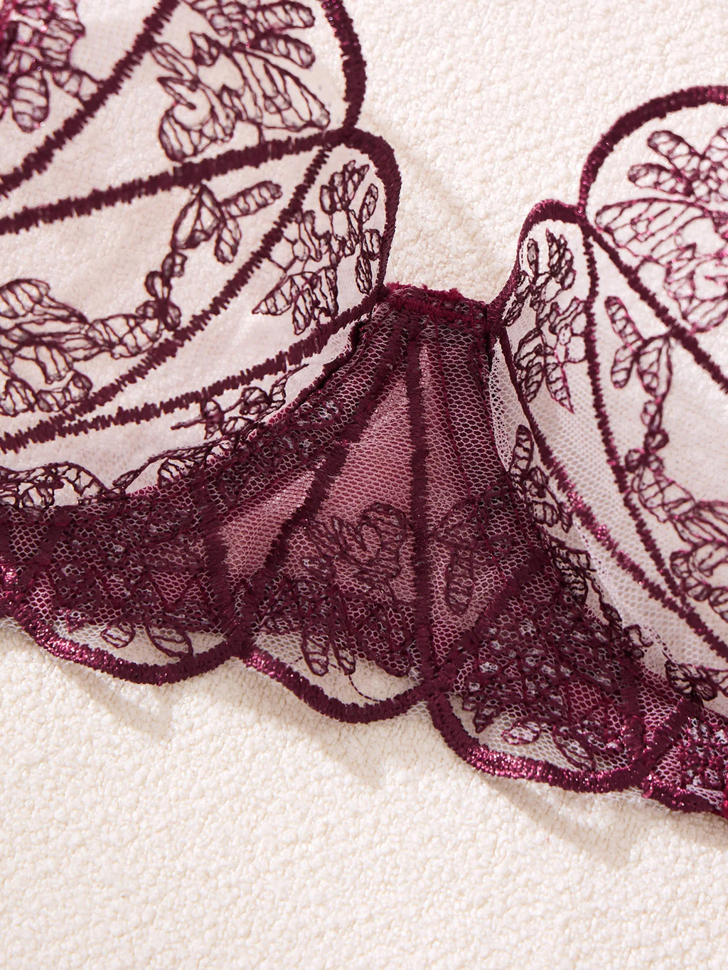 WineRed color fairy lace floral alluring underwear set for ladies, sexy nightwear, fancy lingerie, sheer style ZA825172