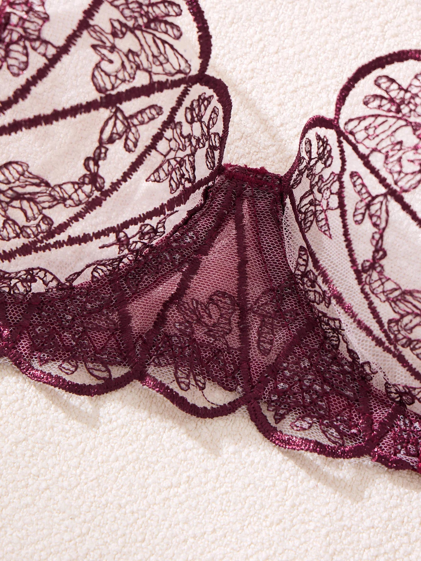WineRed color fairy lace floral alluring underwear set for ladies, sexy nightwear, fancy lingerie, sheer style ZA825172